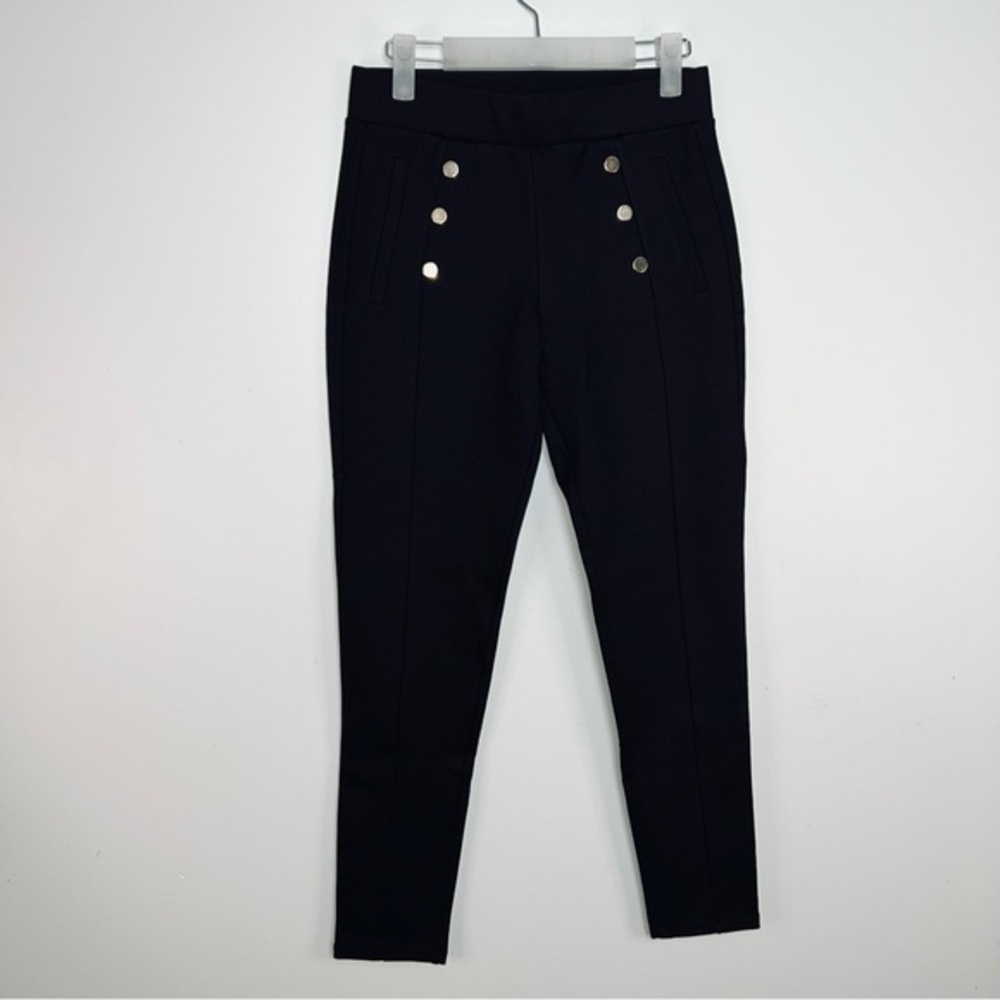 Zara Black High-Waisted Military Button Skinny Trouser - Gold Button Size Medium